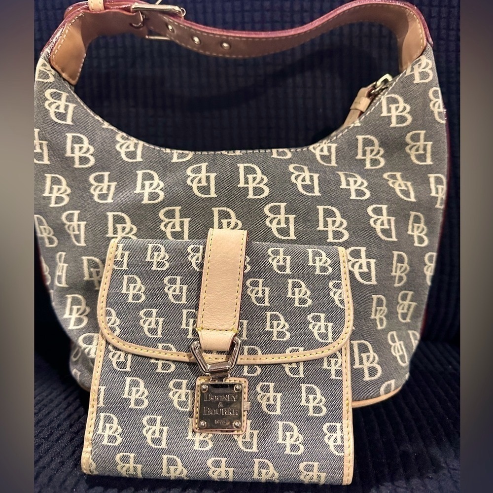 Dooney & Bourke Brown and Tan Logo Hobo Bag with Matching Wallet